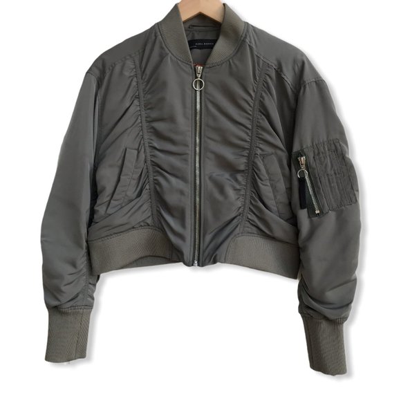 zara green cropped bomber jacket